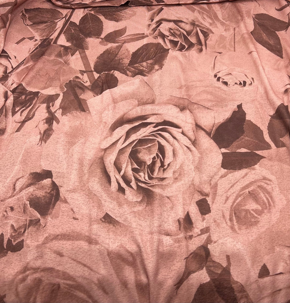 Brown Rose Printed Lightweight Onionskin Stretch Fabric