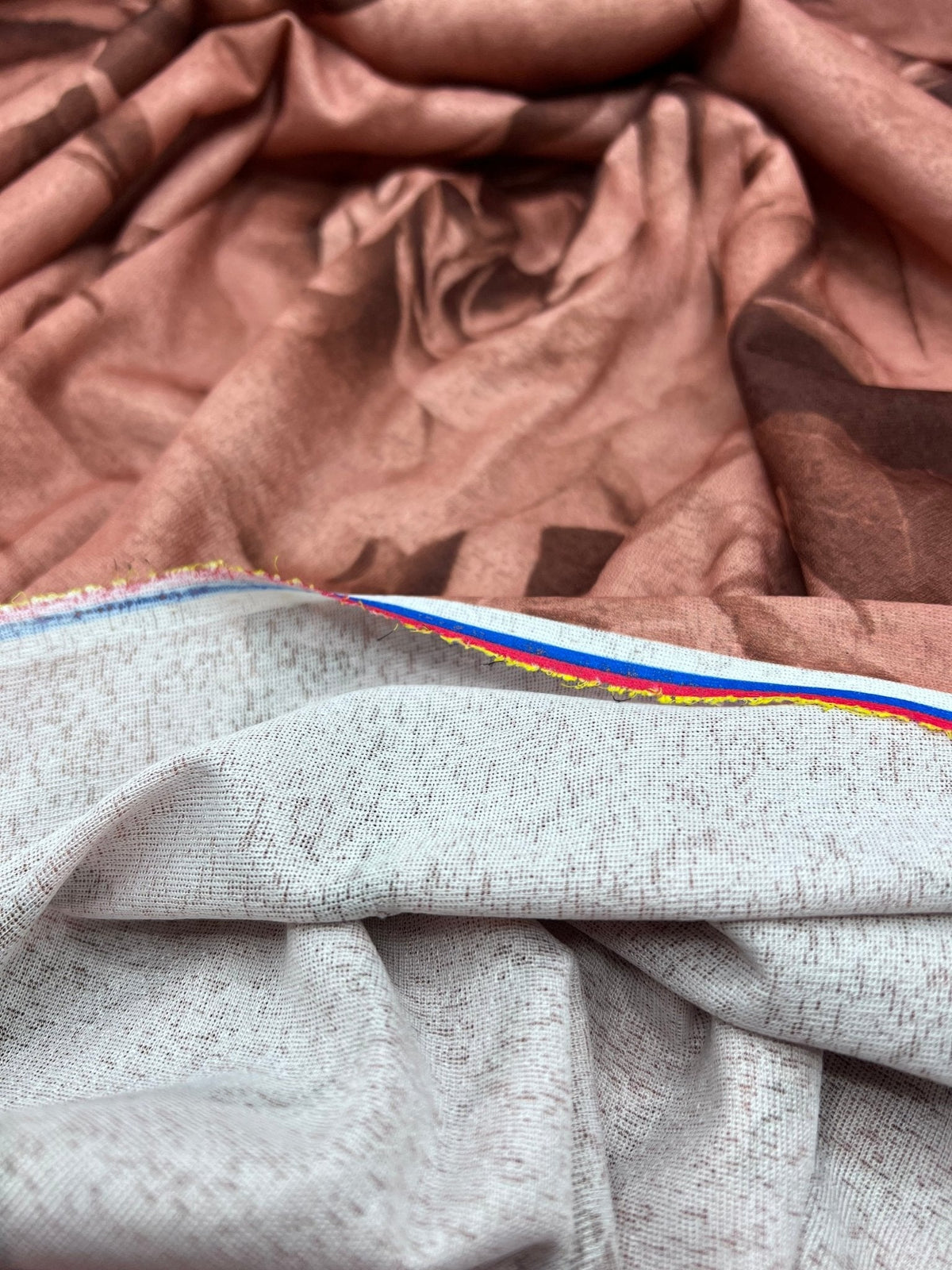 Brown Rose Printed Lightweight Onionskin Stretch Fabric