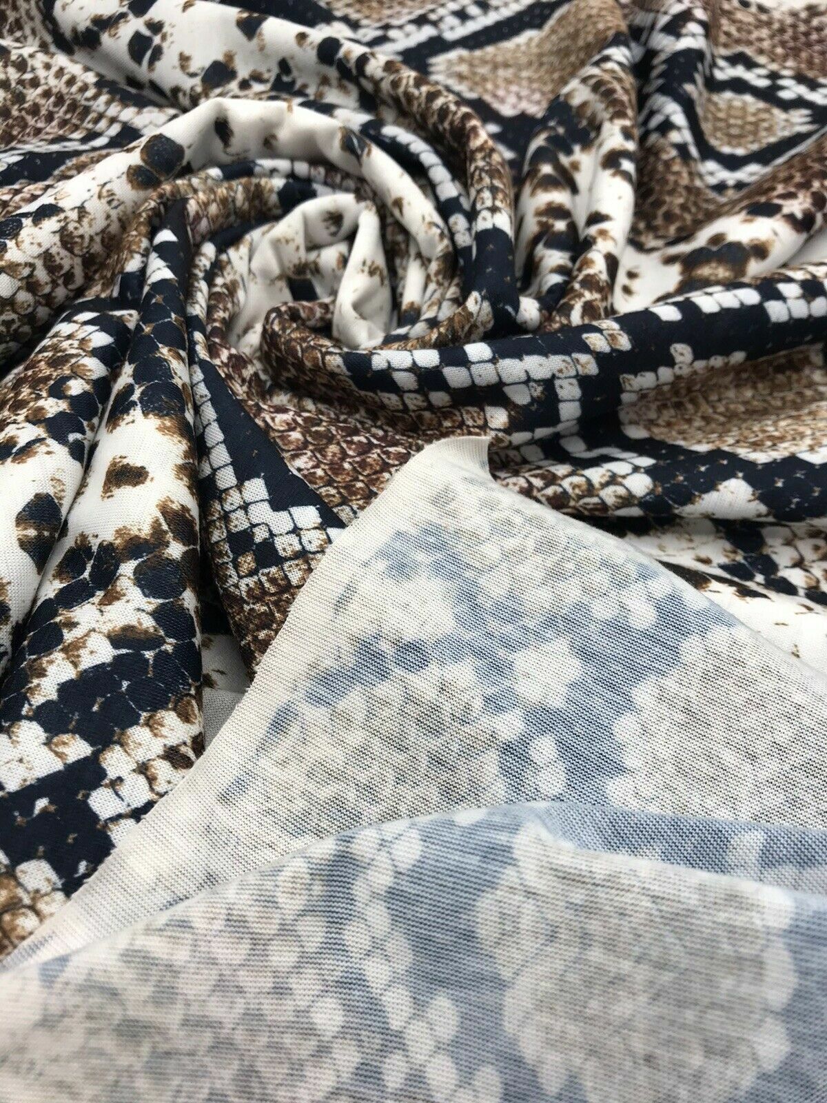 Brown Snakeskin Print Spun Poly Stretch Fabric