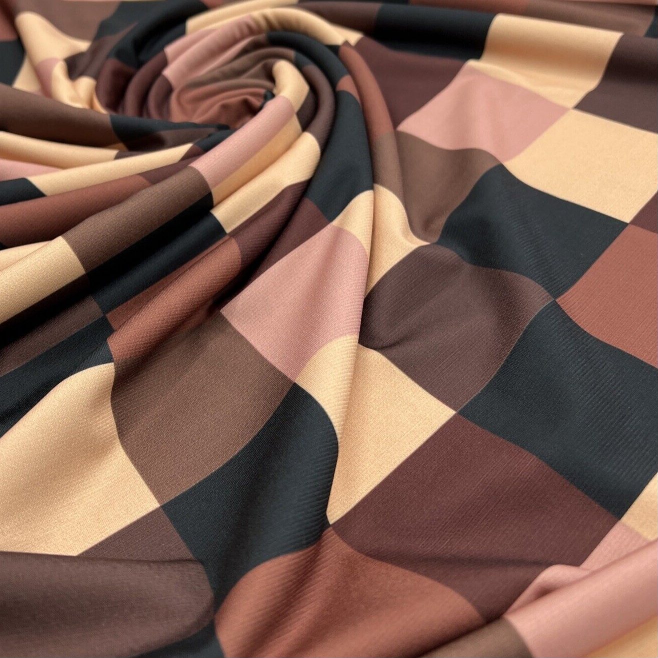 Brown Square Print ITY Fabric