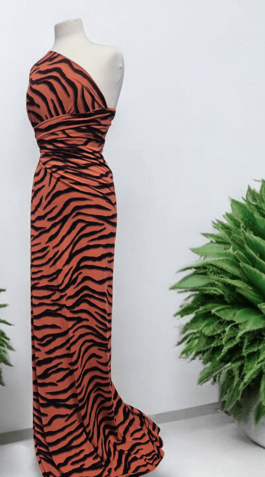 Brown Terracota Animal Print Viscose Elastane Fabric