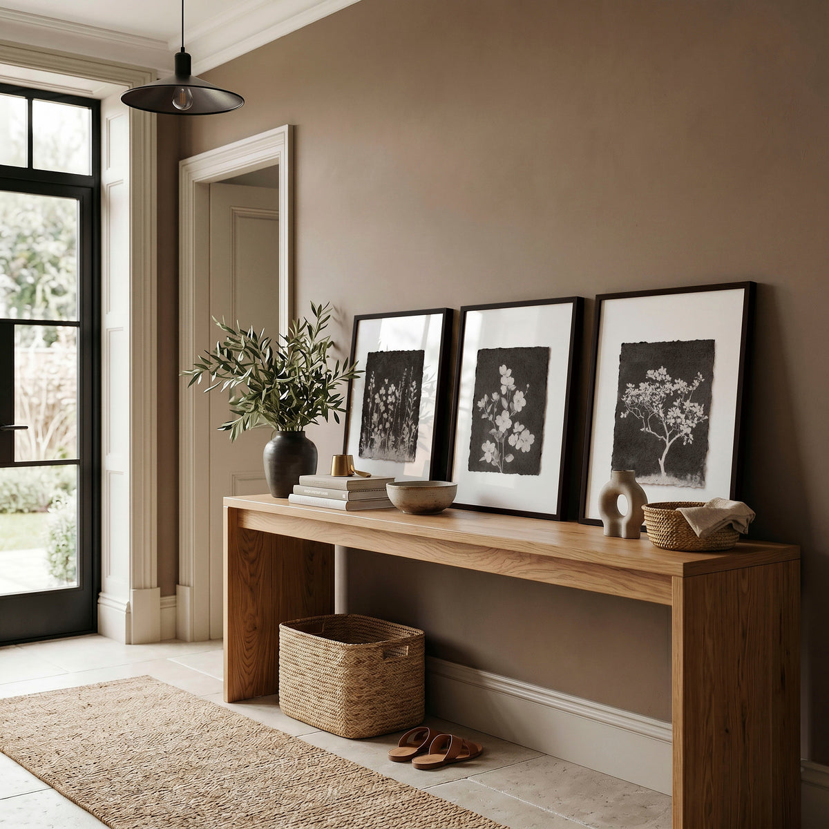 Brown Wall Art Rustic Botanical Wildflowers & Blossom Tree Prints | Set of 3