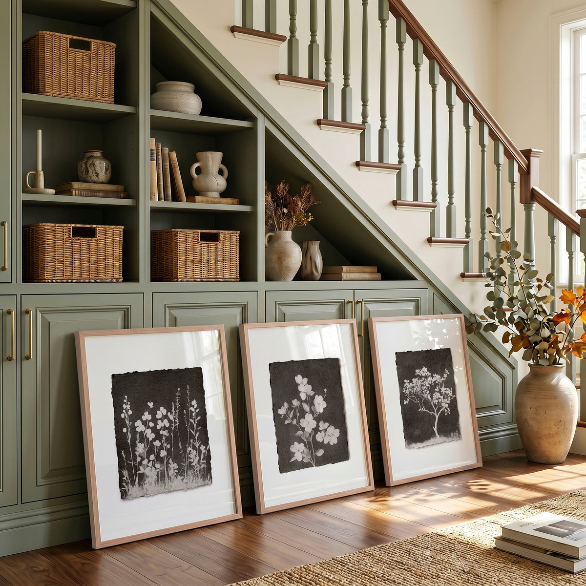 Brown Wall Art Rustic Botanical Wildflowers & Blossom Tree Prints | Set of 3
