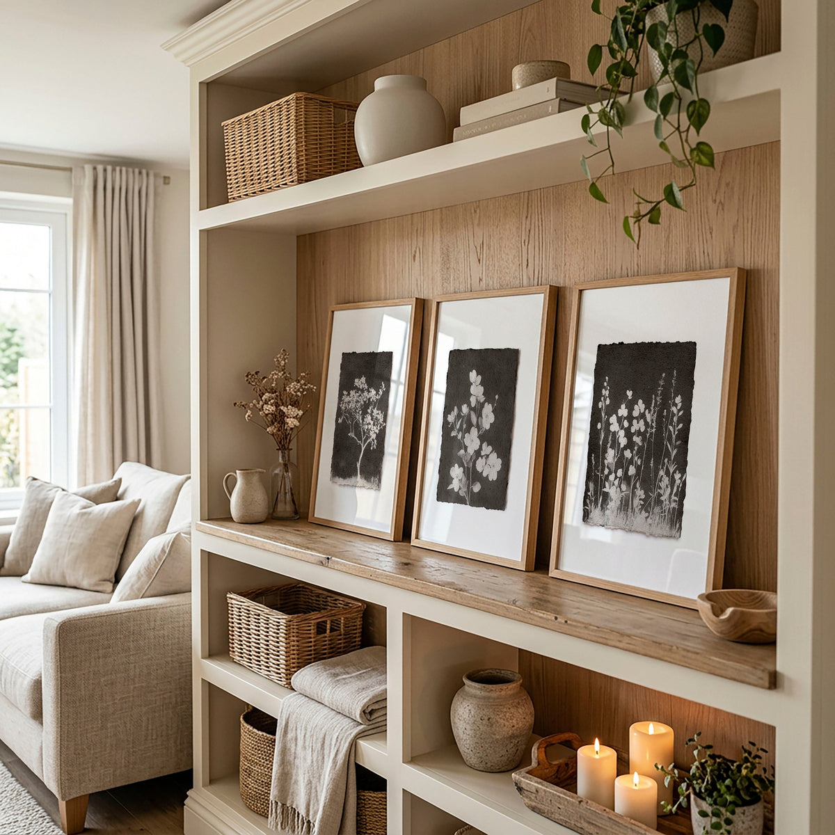 Brown Wall Art Rustic Botanical Wildflowers & Blossom Tree Prints | Set of 3