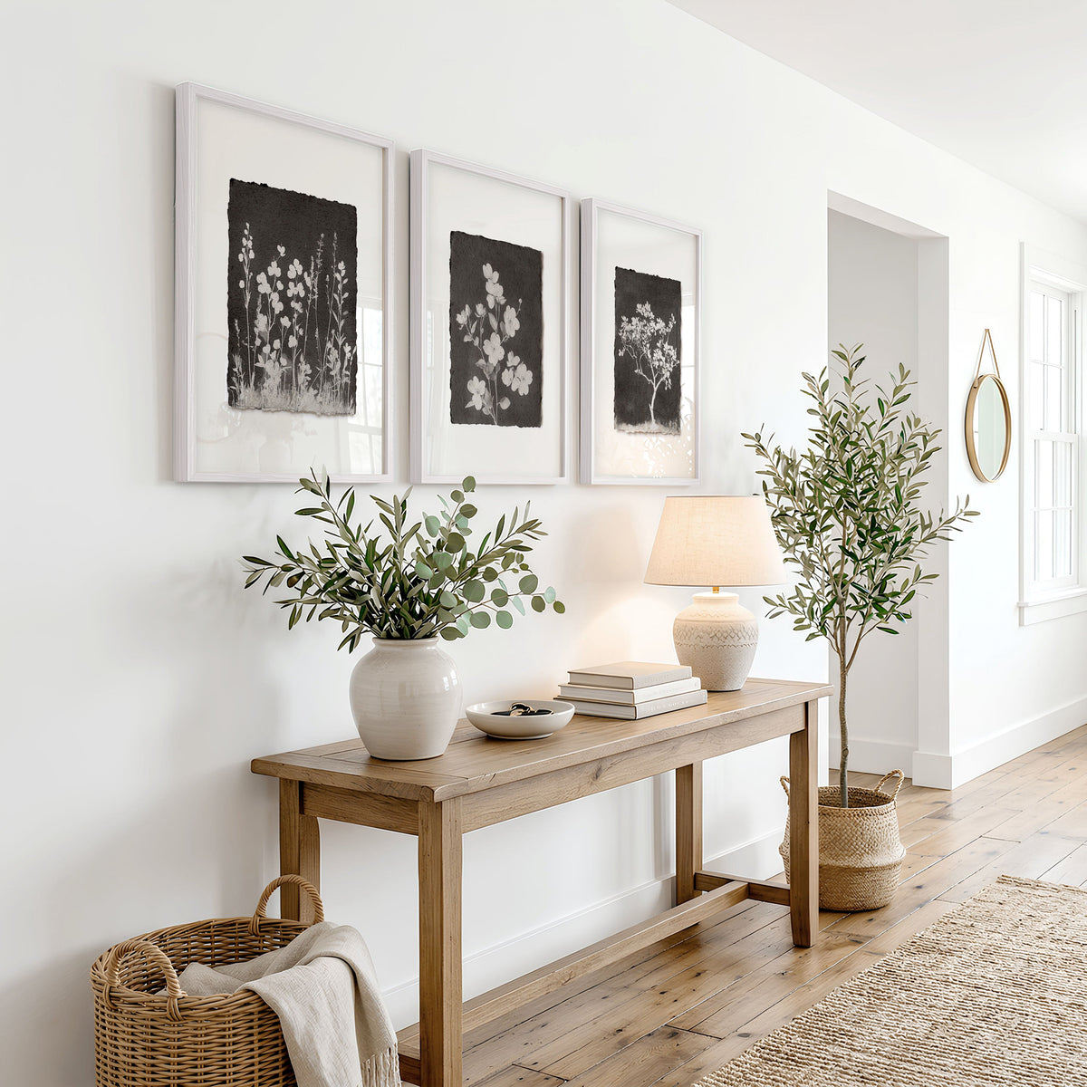 Brown Wall Art Rustic Botanical Wildflowers & Blossom Tree Prints | Set of 3