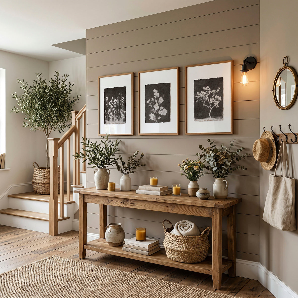 Brown Wall Art Rustic Botanical Wildflowers & Blossom Tree Prints | Set of 3