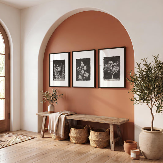 Brown Wall Art Rustic Botanical Wildflowers & Blossom Tree Prints | Set of 3