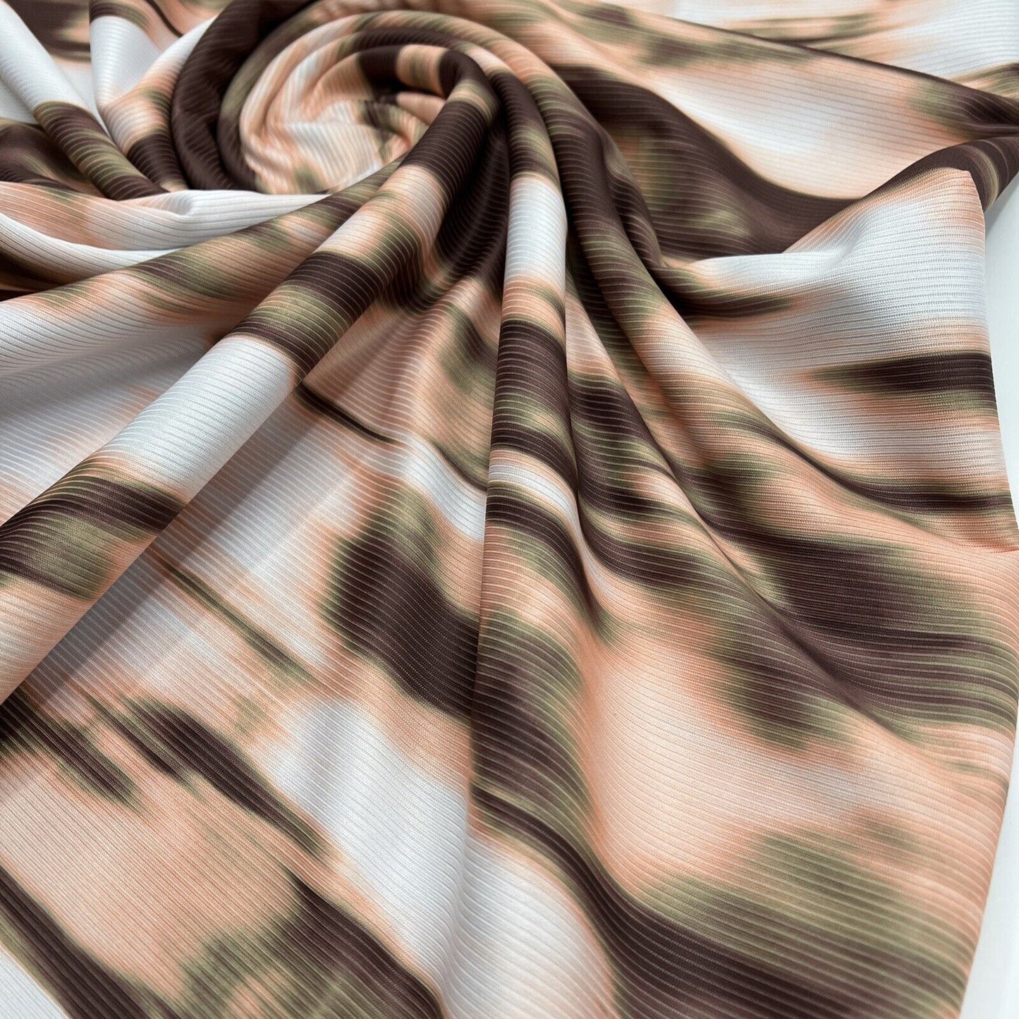 Brown White Print 2X1 Fine Rib Stretch Fabric