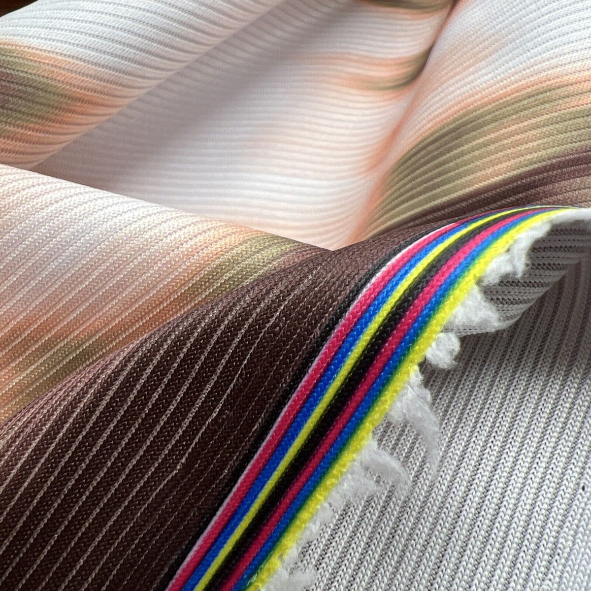 Brown White Print 2X1 Fine Rib Stretch Fabric