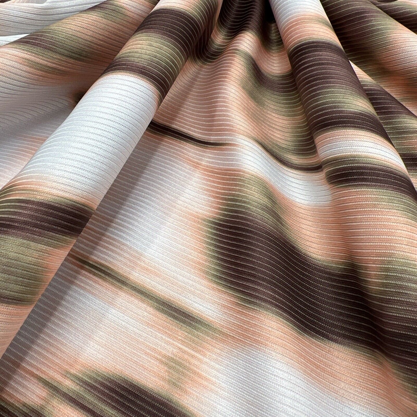 Brown White Print 2X1 Fine Rib Stretch Fabric