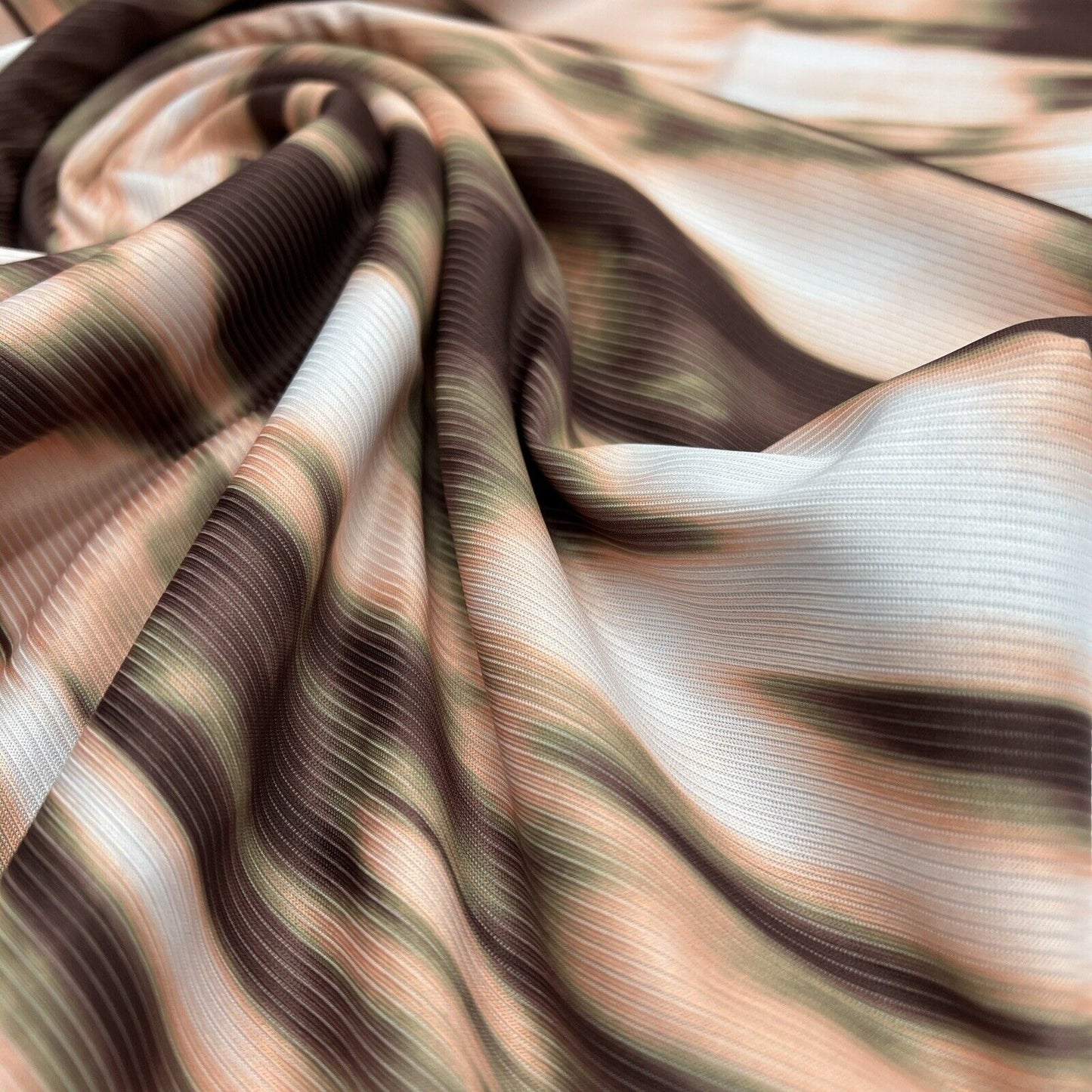 Brown White Print 2X1 Fine Rib Stretch Fabric