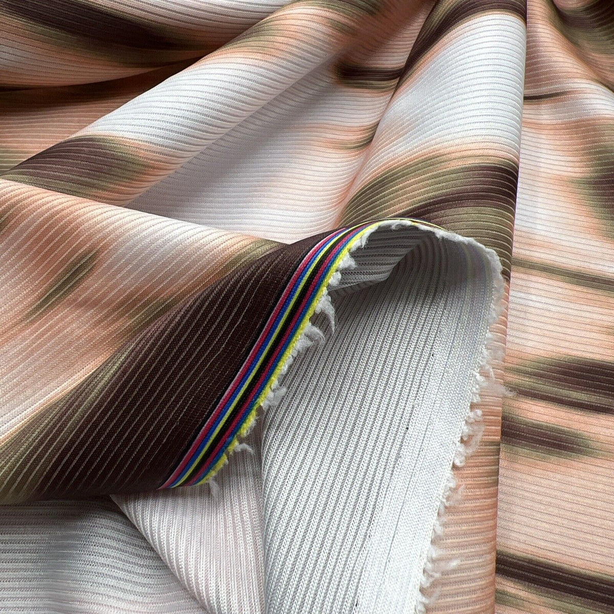 Brown White Print 2X1 Fine Rib Stretch Fabric