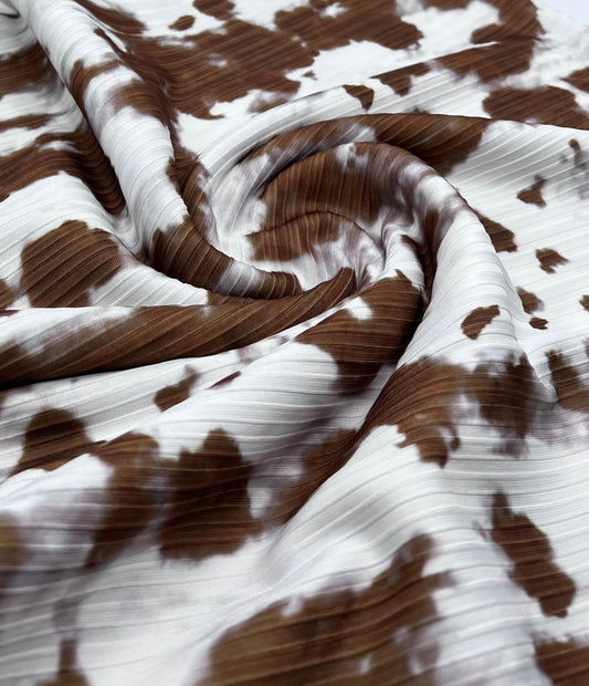 Brown White Print 8x4 Wide Rib Stretch Fabric