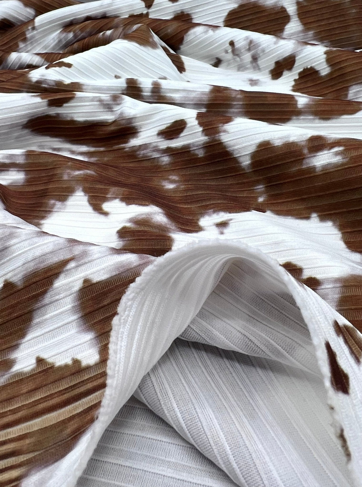 Brown White Print 8x4 Wide Rib Stretch Fabric