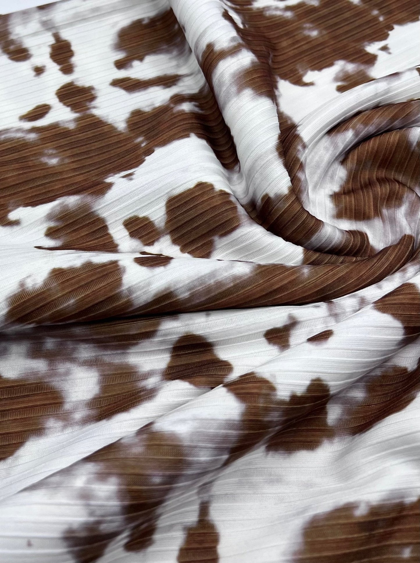 Brown White Print 8x4 Wide Rib Stretch Fabric