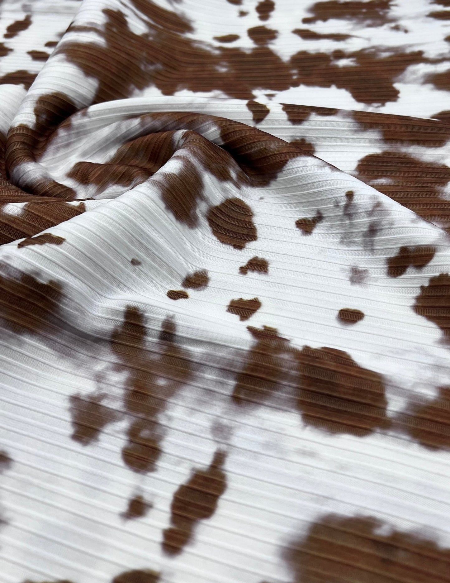 Brown White Print 8x4 Wide Rib Stretch Fabric