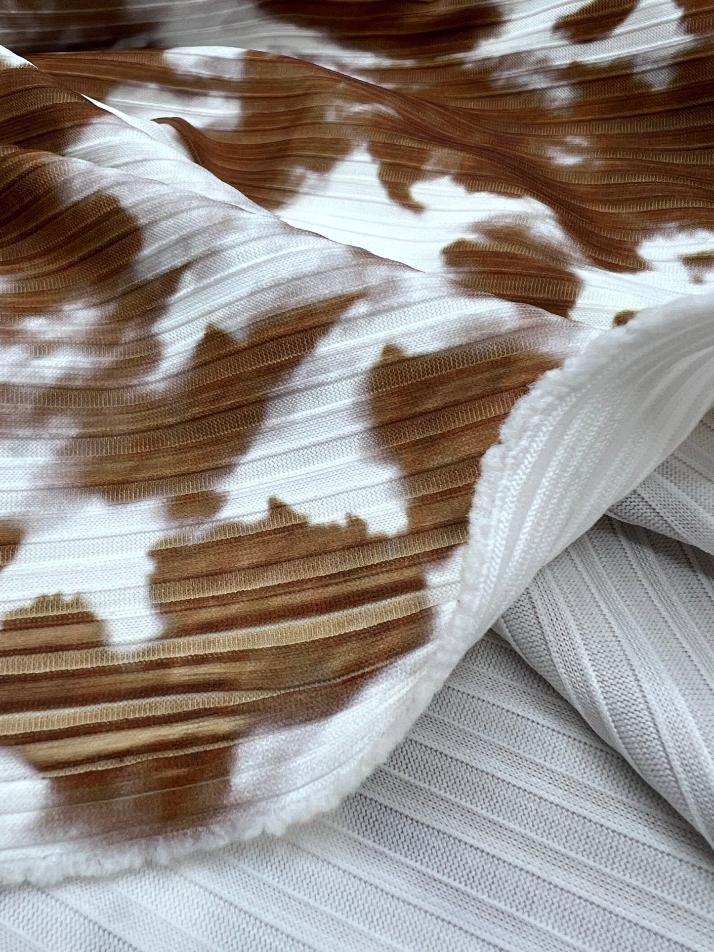 Brown White Print 8x4 Wide Rib Stretch Fabric
