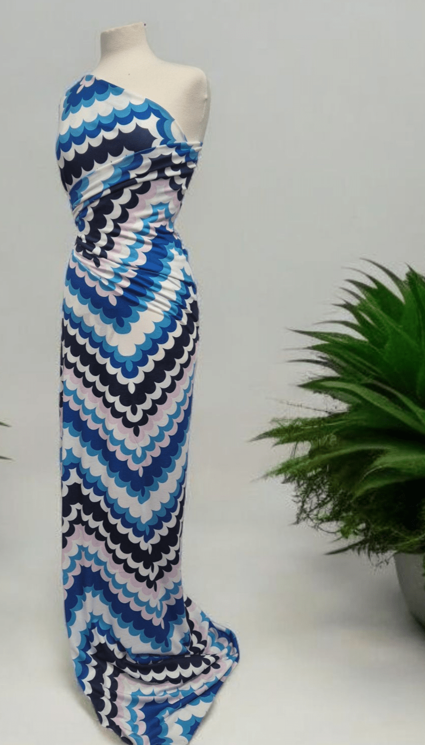 Bubble Zigzag Print Spun Poly Stretch Fabric