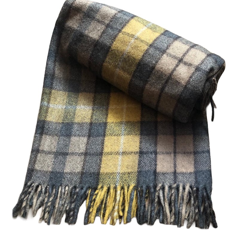 Buchanan Natural Mustard Recycled Wool Blanket in Soft Tartan Check