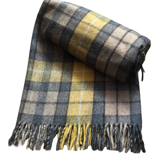 Buchanan Natural Mustard Recycled Wool Blanket in Soft Tartan Check