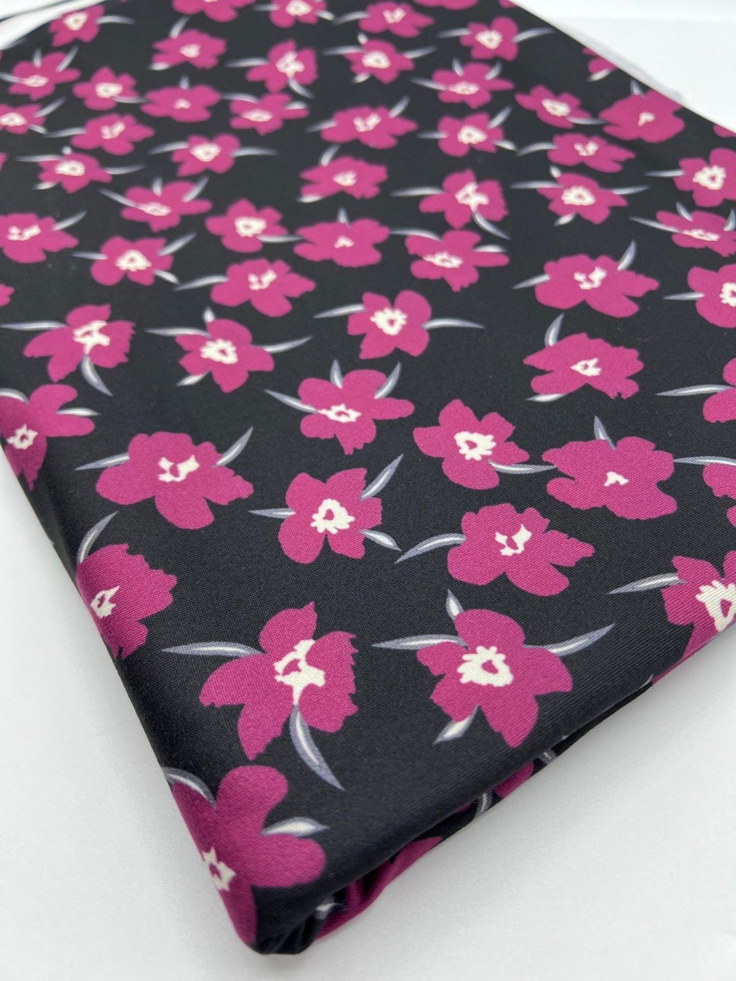 Burgundy Black Floral Print Super Soft Spun Poly Stretch Fabric