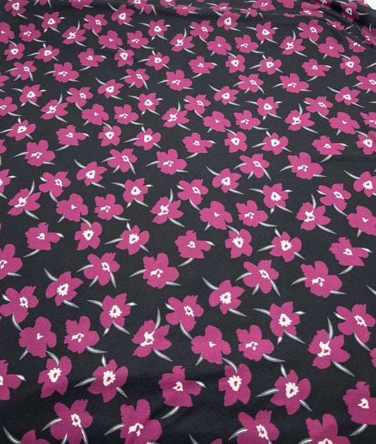 Burgundy Black Floral Print Super Soft Spun Poly Stretch Fabric