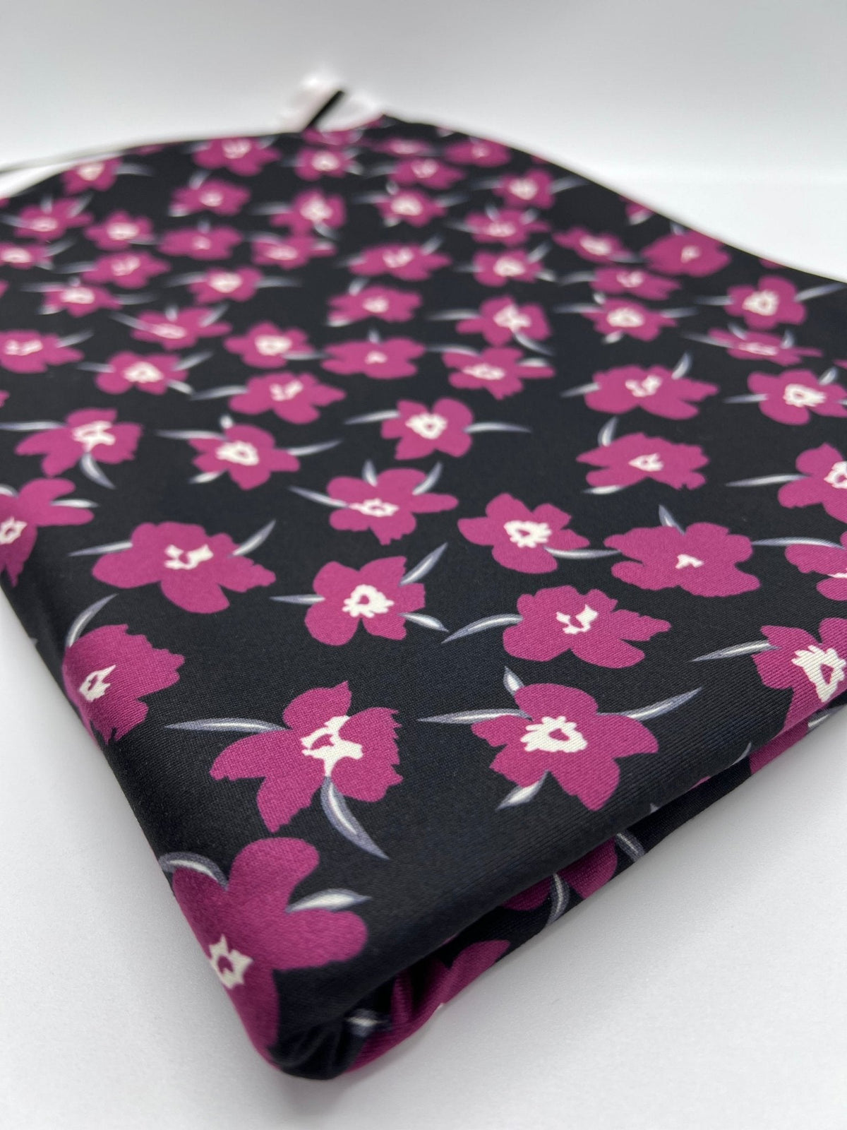 Burgundy Black Floral Print Super Soft Spun Poly Stretch Fabric