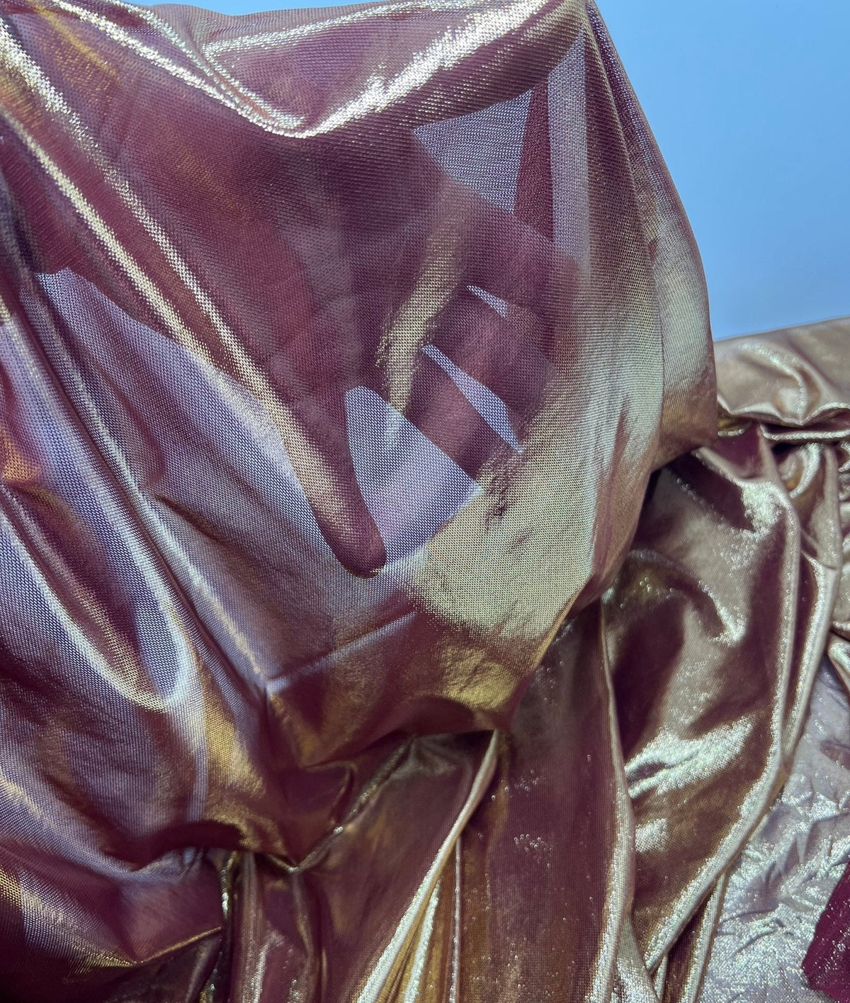 Burgundy Gold Shiny Foil Mesh Fabric Stretch