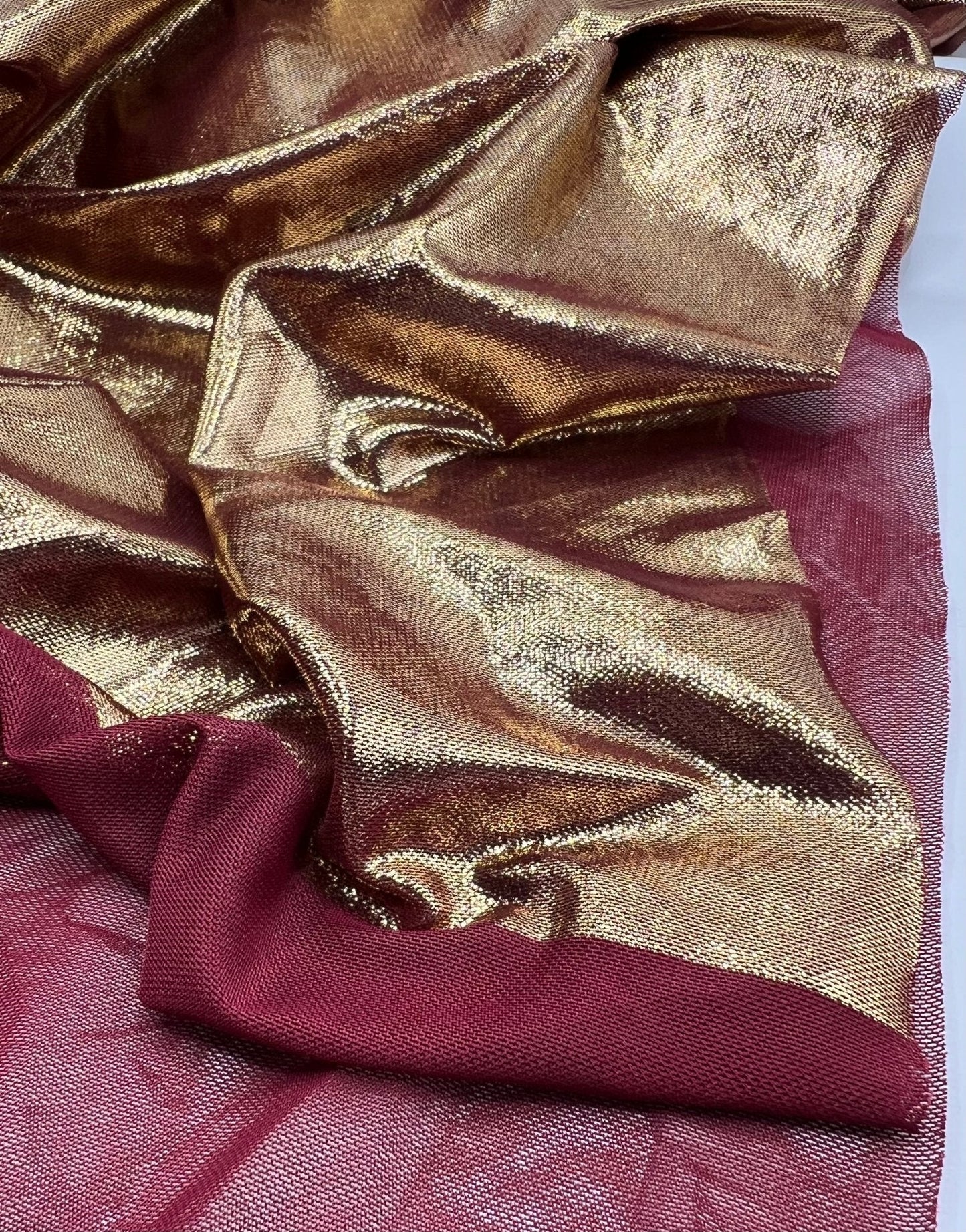 Burgundy Gold Shiny Foil Mesh Fabric Stretch