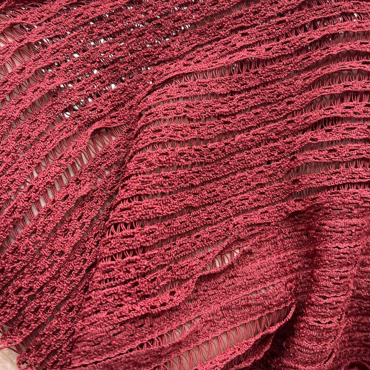 Burgundy Ruffle Crochet Frill Knitted Stretch Fabric 300GSM