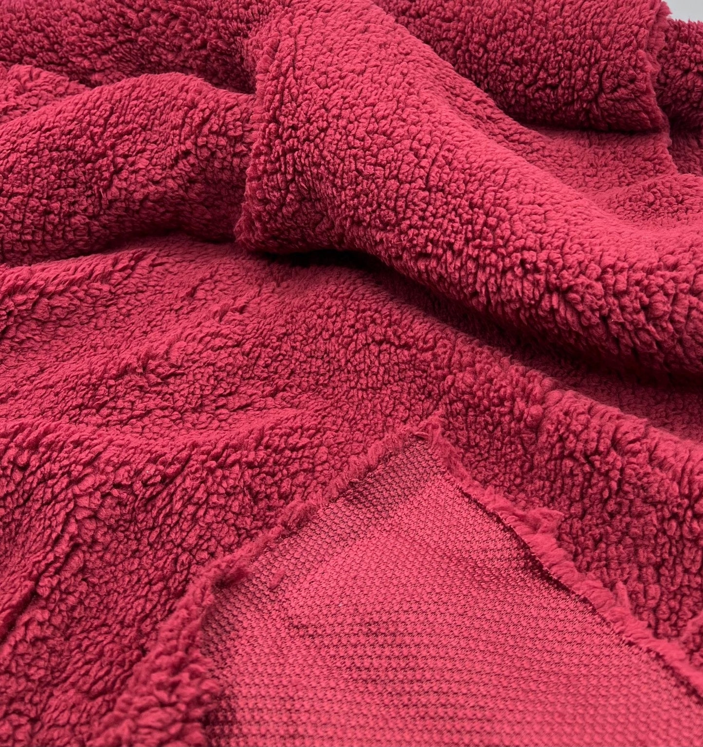 Burgundy Sherpa Fleece Fluffy Borg Faux Fur Fabric