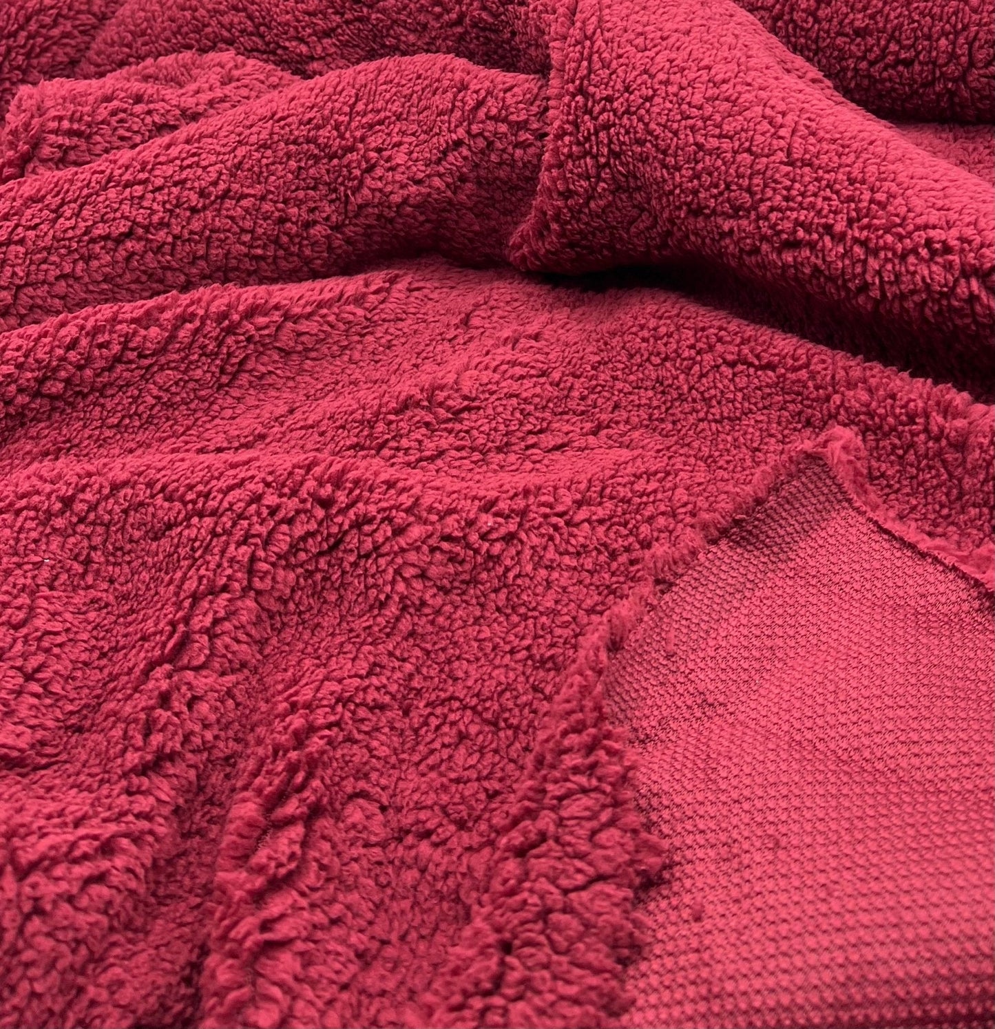 Burgundy Sherpa Fleece Fluffy Borg Faux Fur Fabric
