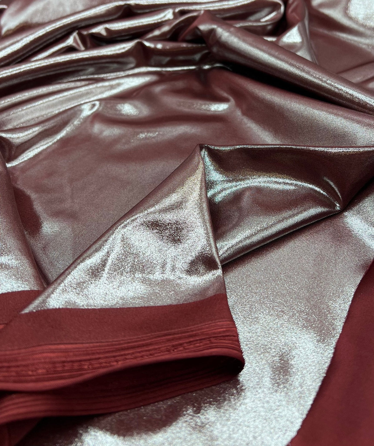 Burgundy Shiny Foil Swimwear / Sportswear 4 Way Stretch Fabric