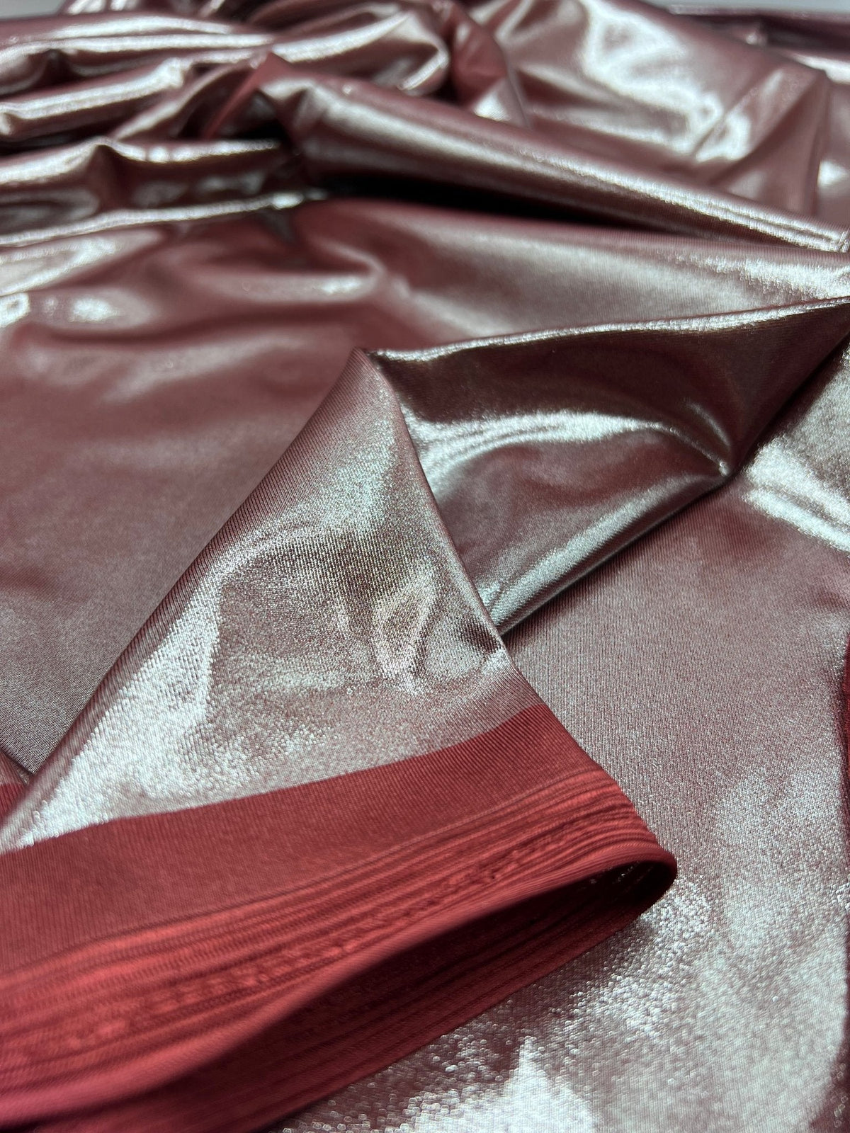 Burgundy Shiny Foil Swimwear / Sportswear 4 Way Stretch Fabric