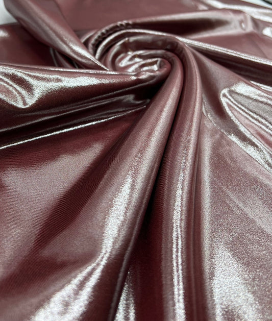 Burgundy Shiny Foil Swimwear / Sportswear 4 Way Stretch Fabric