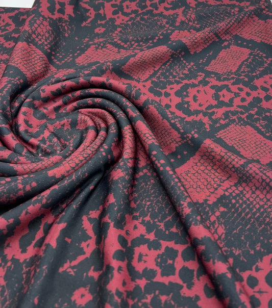 Burgundy Snake Print ITY Fabric