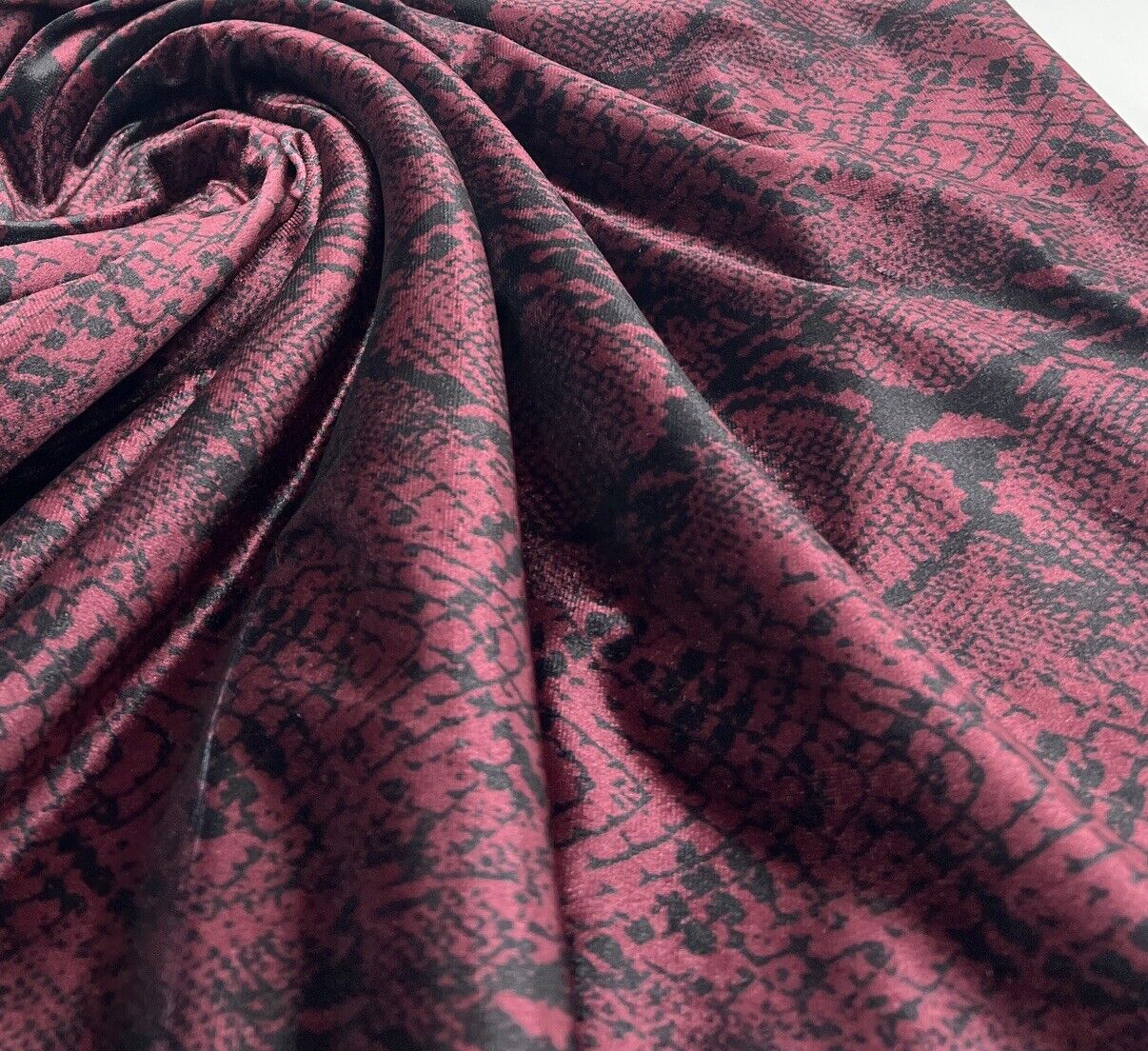 Burgundy Snake Velour Spandex Stretch Fabric