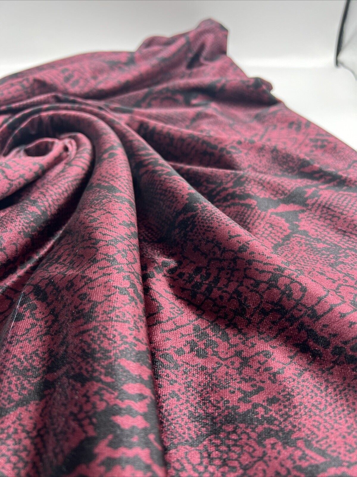 Burgundy Snake Velour Spandex Stretch Fabric