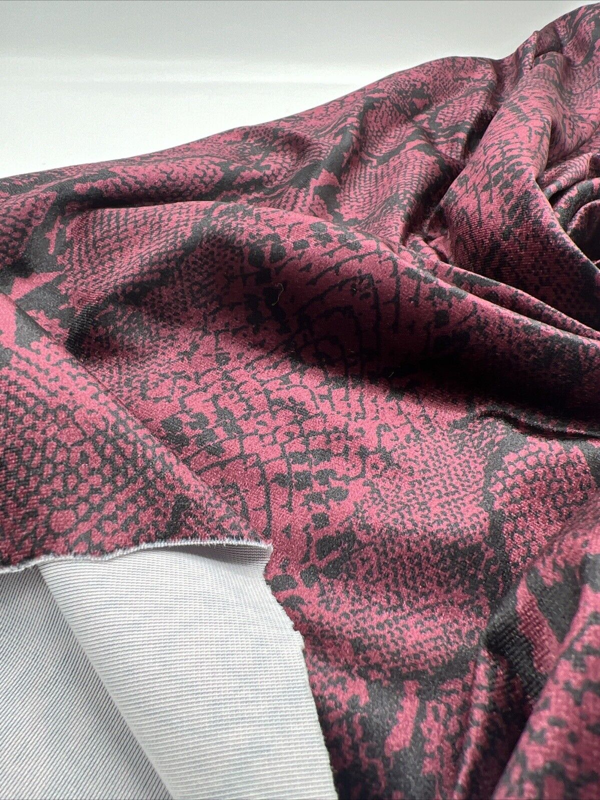 Burgundy Snake Velour Spandex Stretch Fabric