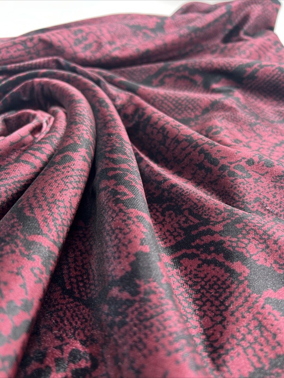Burgundy Snake Velour Spandex Stretch Fabric