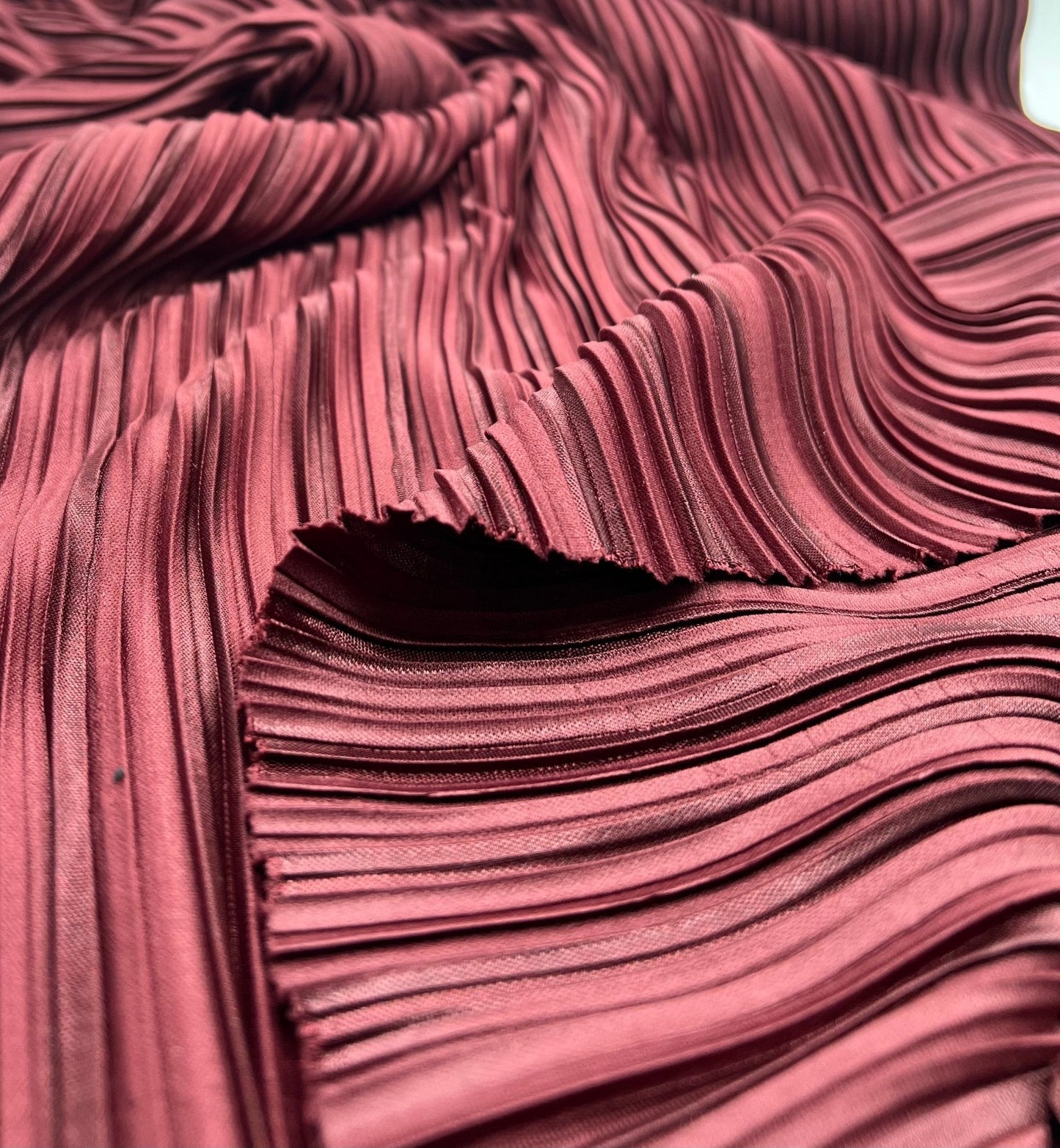 Burgundy Wide Plisse Pleated Stretch Fabric