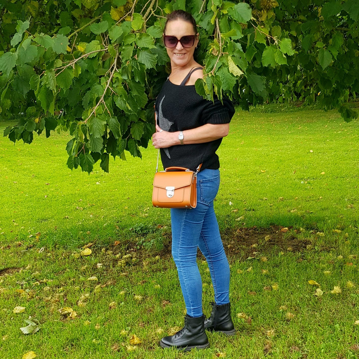 Handmade Leather Sugarcube Handbag - Burnt Orange
