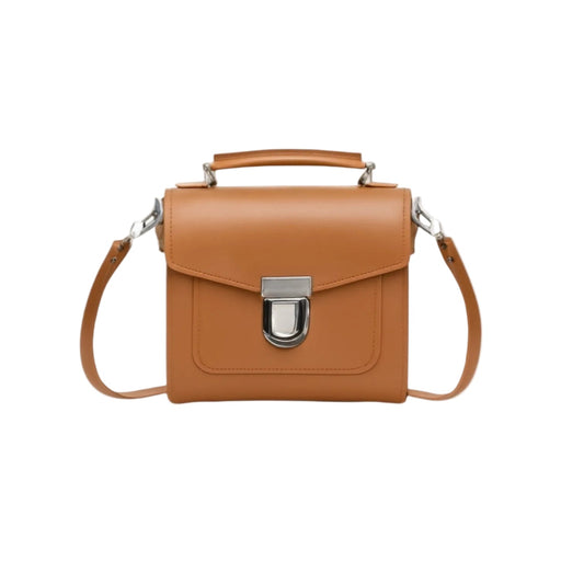 Handmade Leather Sugarcube Handbag - Burnt Orange