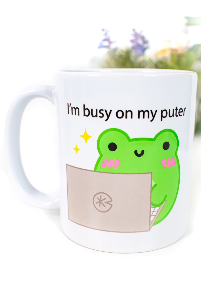 I'm Busy On My Puter Albert The Frog Mug