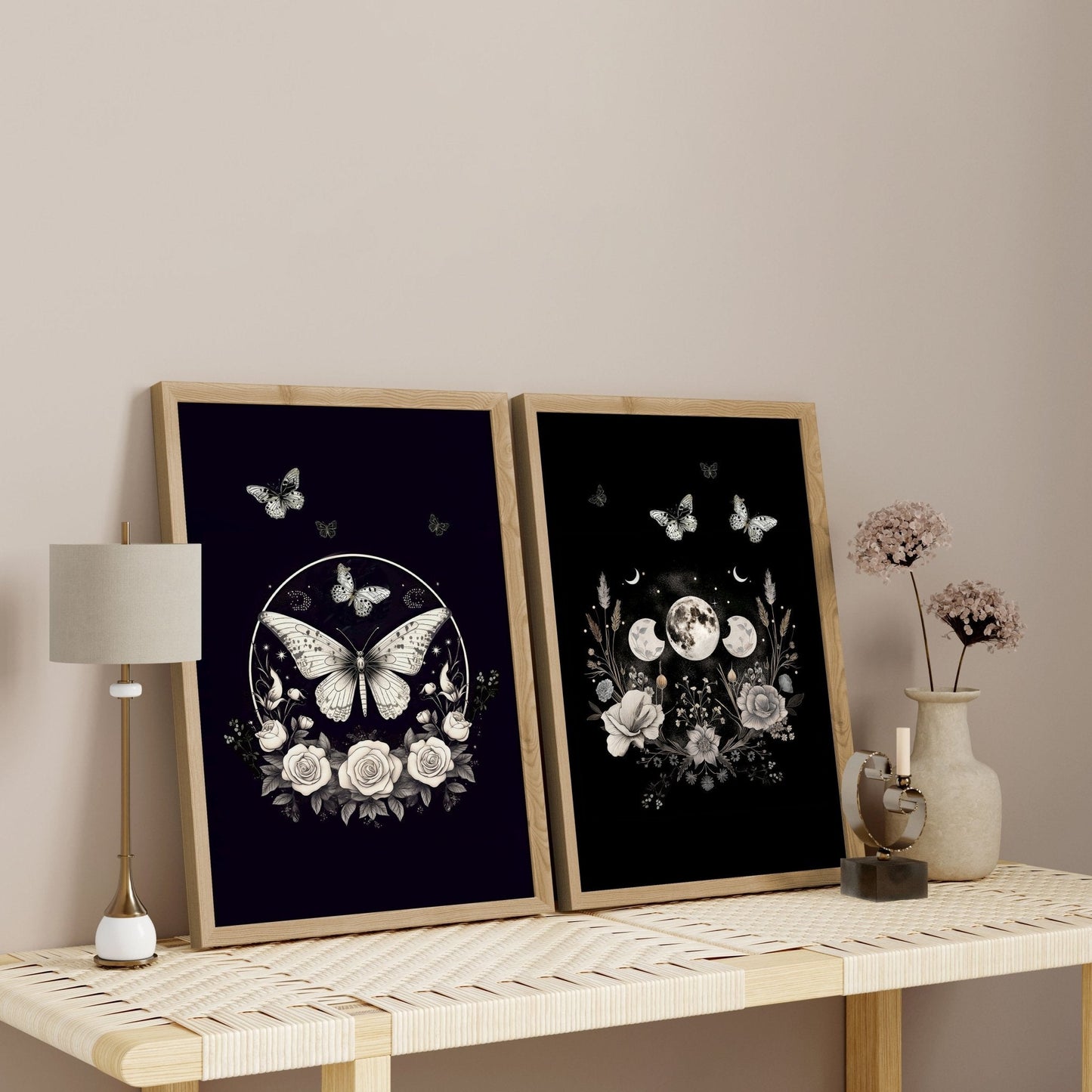 Butterfly Art Wall Decor | Set of 2 Dark Academy Wall art Prints