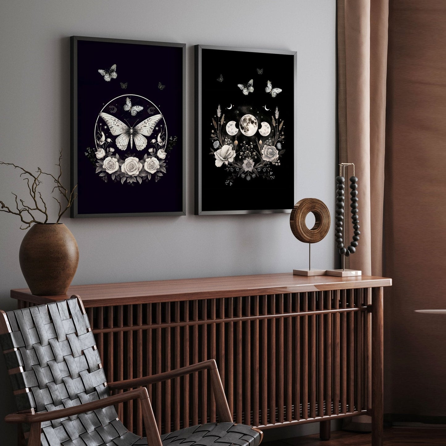 Butterfly Art Wall Decor | Set of 2 Dark Academy Wall art Prints