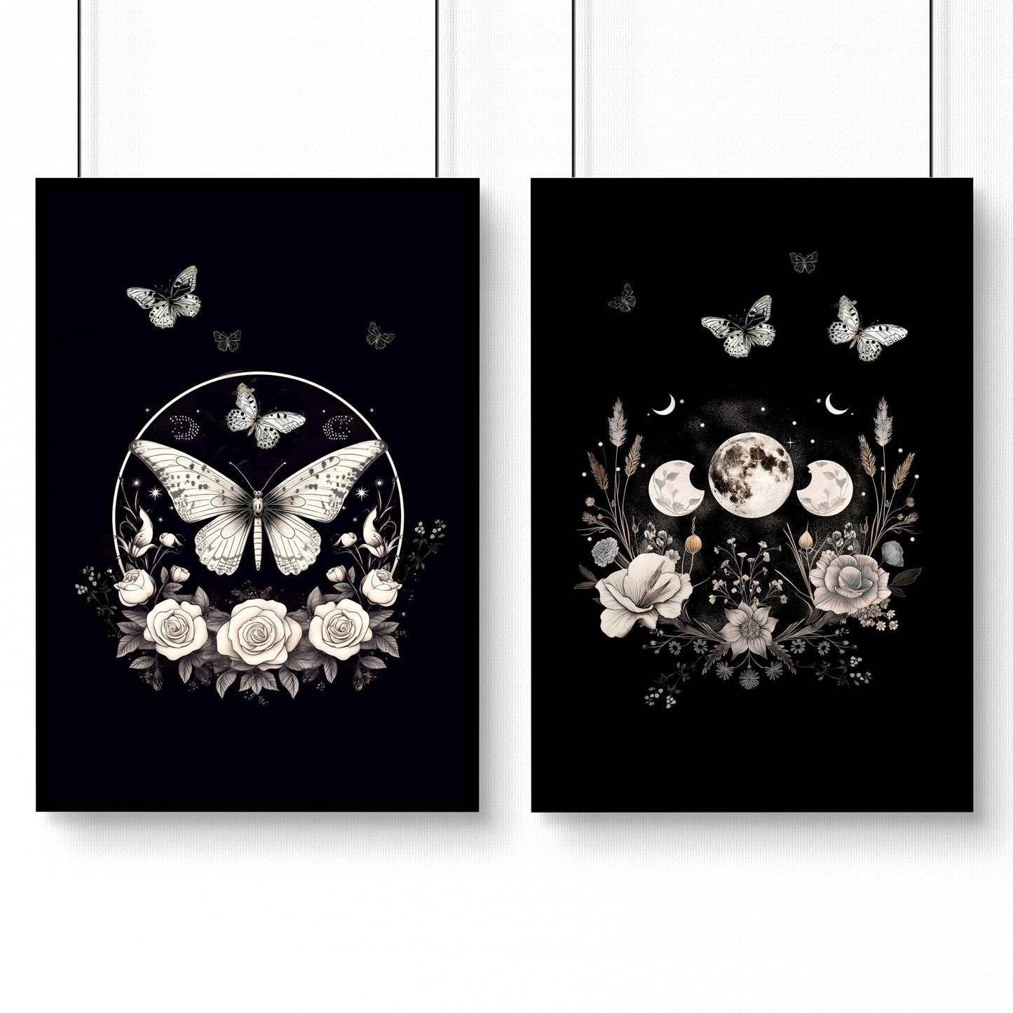 Butterfly Wall Art Decor | Set of 2 Dark Academy Wall art Prints