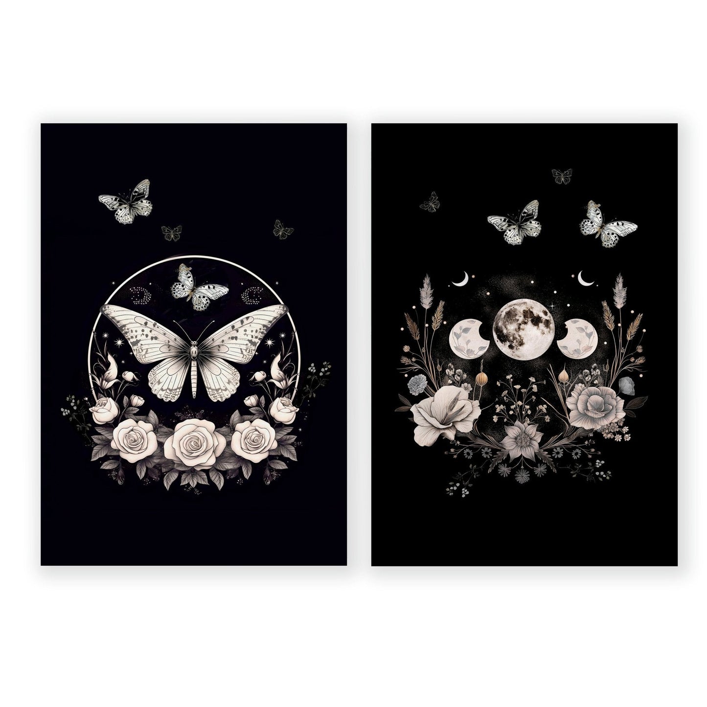 Butterfly Wall Art Decor | Set of 2 Dark Academy Wall art Prints