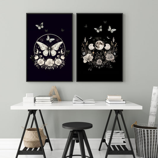 Butterfly Wall Art Decor | Set of 2 Dark Academy Wall art Prints