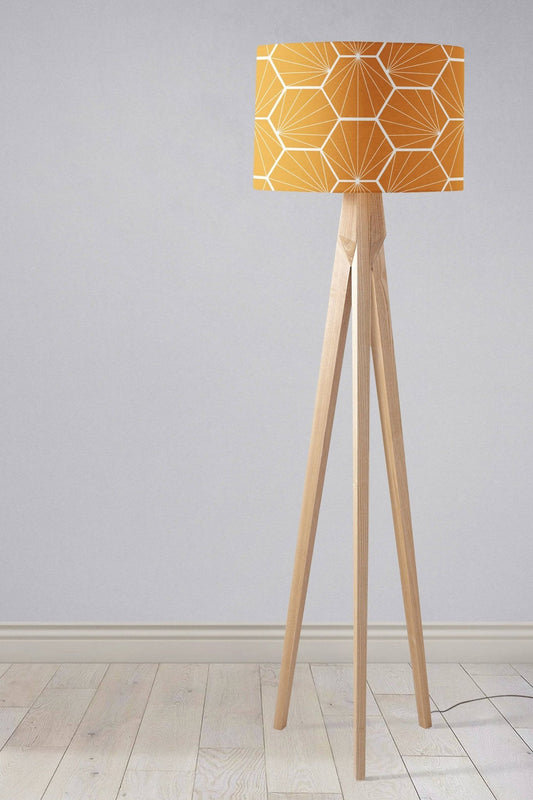 Butterscotch Yellow Drum Lampshade, Geometric Hexagon Shade for Table, Floor or Ceiling Pendant Light